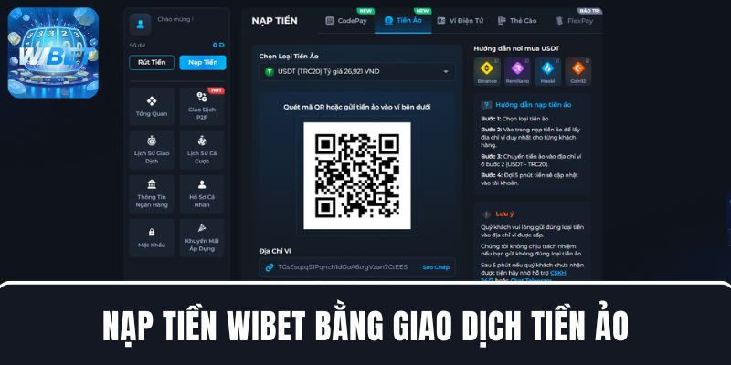 Nạp tiền WIBET bằng giao dịch tiền ảo