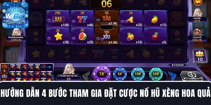 Hướng dẫn người chơi 4 bước tham gia đặt cược Nổ hũ Xèng Hoa Quả