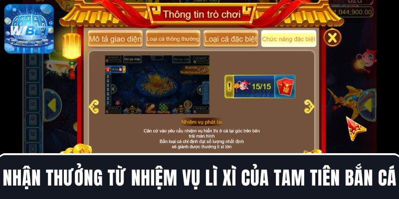 Nhận thưởng từ nhiệm vụ lì xì của Tam Tiên Bắn Cá